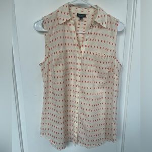 Talbots Nantucket White and Coral Patterned Button-up Sleeveless Blouse